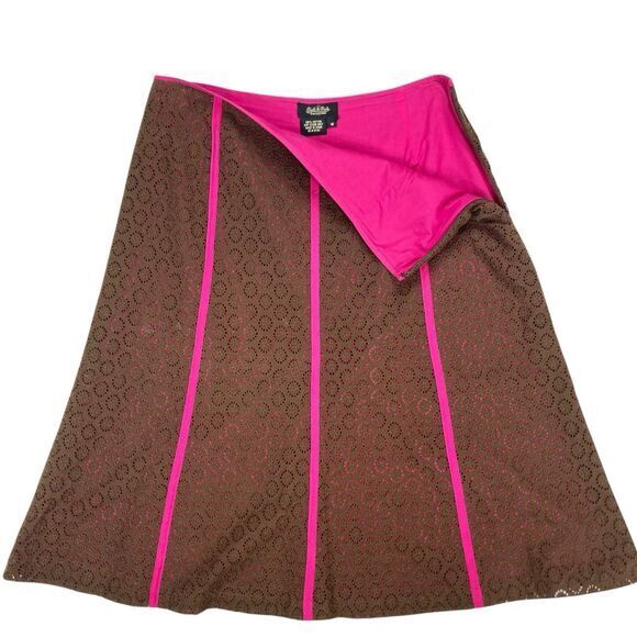 Peck & Peck Lace Layered Midi Skirt Womens 10 Pink Brown Eyelet Boho Coastal - Picture 5 of 12
